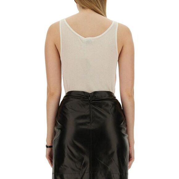 SAINT LAURENT Ribbed Knit Tank Top Women Beige T-Shirts & Tops - Picture 3 of 4